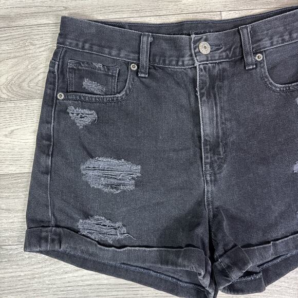 American Eagle Ripped High Rise Cuffed Mom Denim Jean Shorts Black Wash sz 4 - Picture 3 of 8